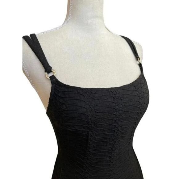 Vintage 1980s La Blanca Black One-Piece Swimsuit – Textured Fabric, Thick Strap - Picture 10 of 10